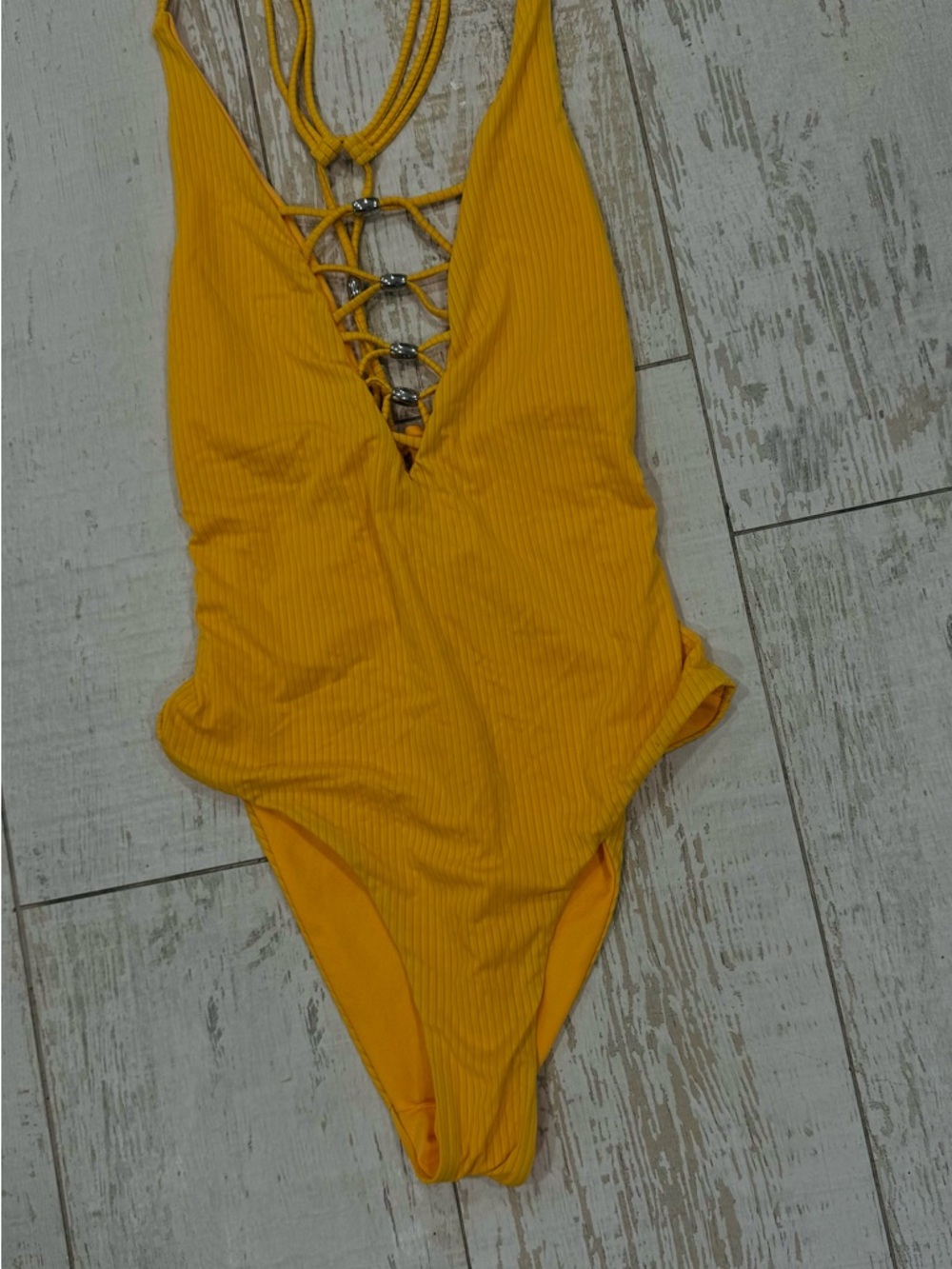 YMI Orange Ribbed One-Piece Swimsuit with Lace-Up Front